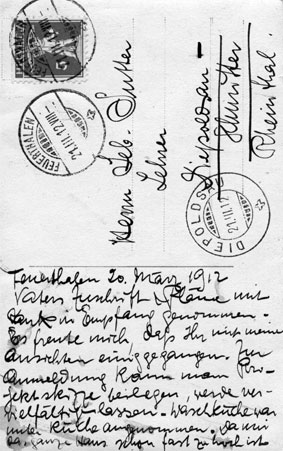 Postkarte Bau Wiesenheim Adressseite 1912